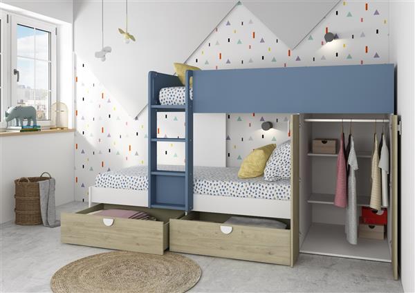 Grote foto fratello stapelbed met kast en lades 90x190 witgrenen blauw trasman huis en inrichting bedden