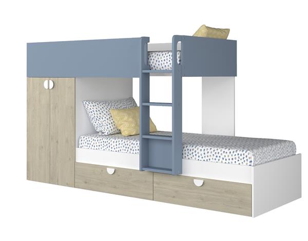 Grote foto fratello stapelbed met kast en lades 90x190 witgrenen blauw trasman huis en inrichting bedden