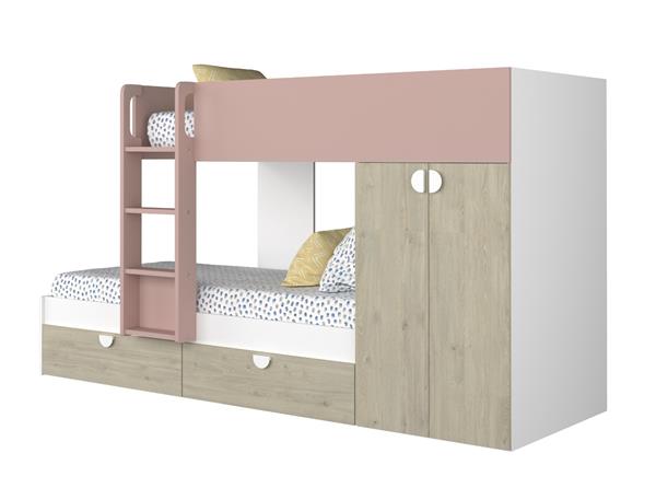 Grote foto fratello stapelbed met kast en lades 90x190 witgrenen oudroze trasman huis en inrichting bedden