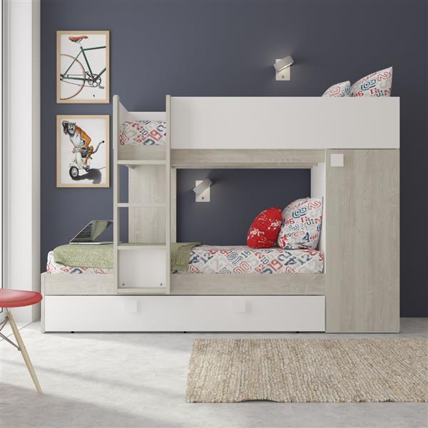 Grote foto lio mineo stapelbed met kast en slaaplade 90x190 witgrenen wit trasman huis en inrichting bedden
