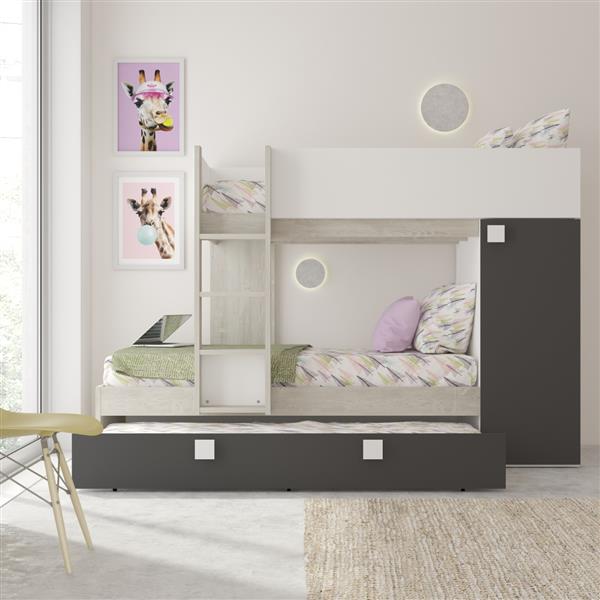 Grote foto lio mineo stapelbed met kast en slaaplade 90x190 witgrenen antraciet trasman huis en inrichting bedden