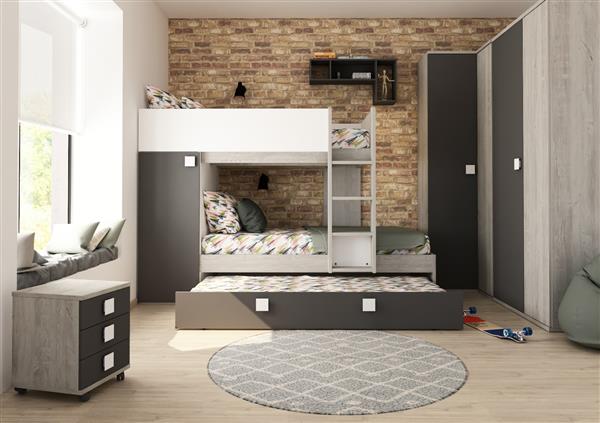 Grote foto lio mineo stapelbed met kast en slaaplade 90x190 witgrenen antraciet trasman huis en inrichting bedden