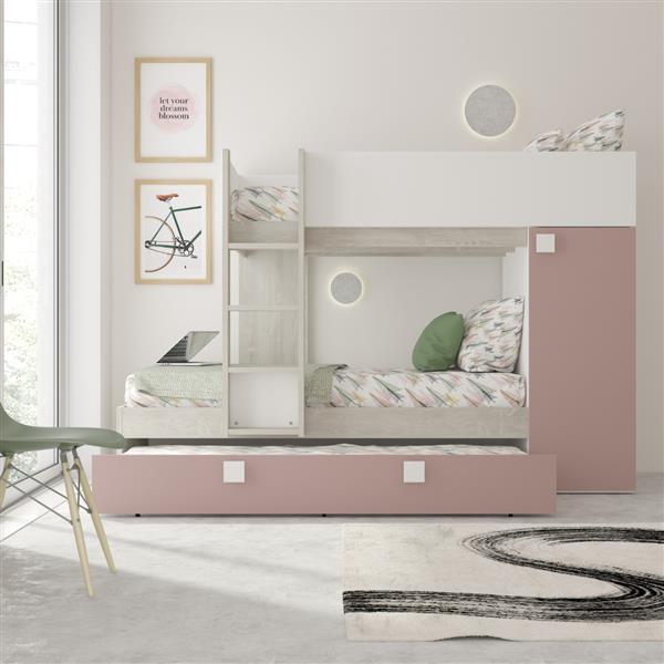 Grote foto lio mineo stapelbed met kast en slaaplade 90x190 witgrenen oudroze trasman huis en inrichting bedden