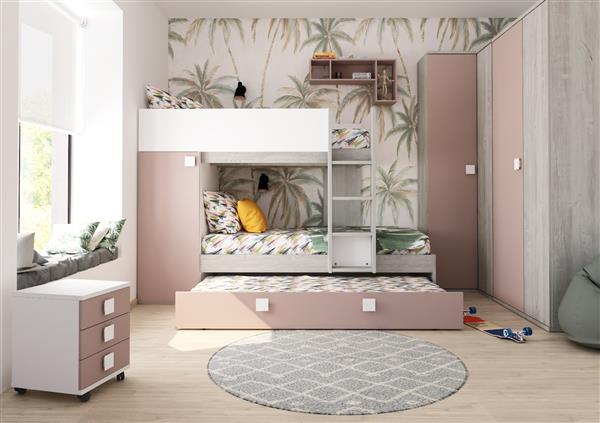 Grote foto lio mineo stapelbed met kast en slaaplade 90x190 witgrenen oudroze trasman huis en inrichting bedden