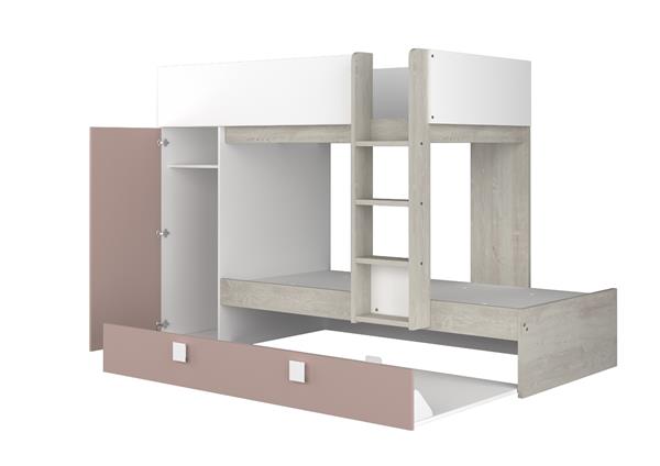Grote foto lio mineo stapelbed met kast en slaaplade 90x190 witgrenen oudroze trasman huis en inrichting bedden