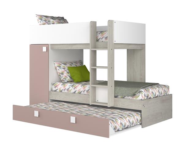 Grote foto lio mineo stapelbed met kast en slaaplade 90x190 witgrenen oudroze trasman huis en inrichting bedden