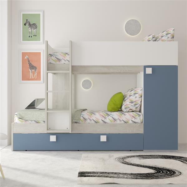 Grote foto lio mineo stapelbed met kast en slaaplade 90x190 witgrenen blauw trasman huis en inrichting bedden