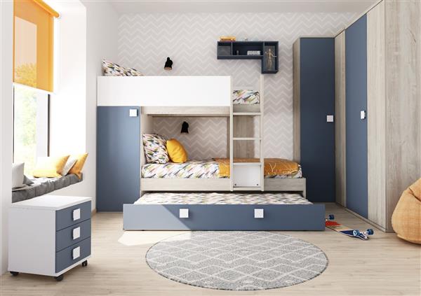 Grote foto lio mineo stapelbed met kast en slaaplade 90x190 witgrenen blauw trasman huis en inrichting bedden