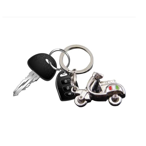 Grote foto sleutelhanger italiaanse scooter zilver motoren kleding