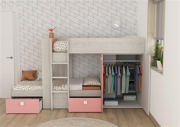 Grote foto maxim multifunctioneel stapelbed 90x190 roze trasman huis en inrichting bedden