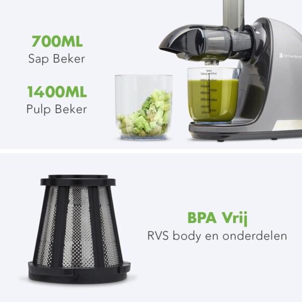 Grote foto kitchenbrothers slowjuicer juicer groenten en fruitpers 700ml grey huis en inrichting keukenbenodigdheden