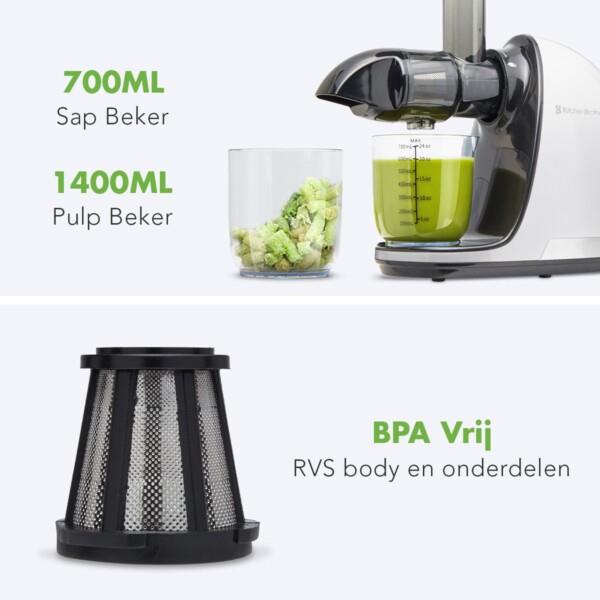 Grote foto kitchenbrothers slowjuicer juicer groenten en fruitpers 700ml wit huis en inrichting keukenbenodigdheden