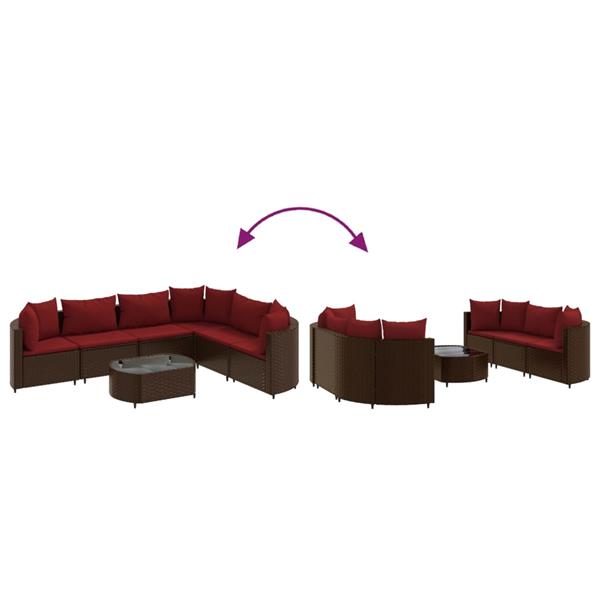 Grote foto vidaxl 7 delige loungeset met kussens poly rattan bruin tuin en terras tuinmeubelen