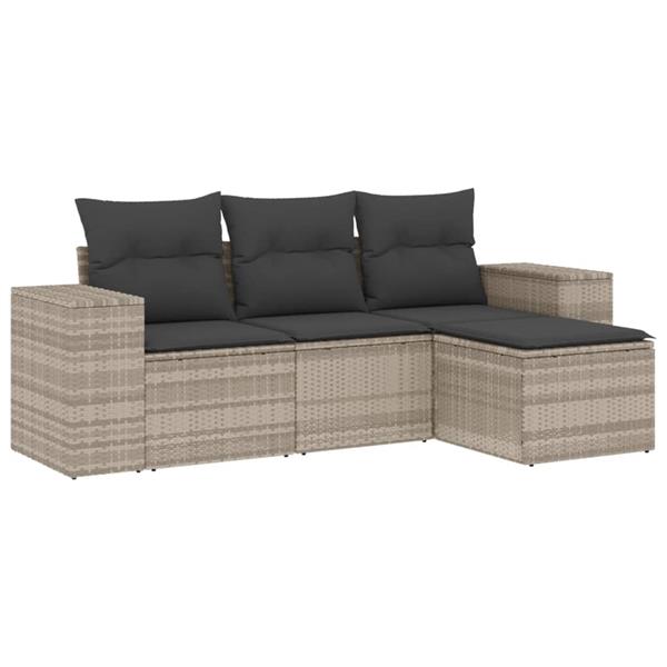 Grote foto vidaxl 4 delige loungeset met kussens poly rattan lichtgrijs tuin en terras tuinmeubelen