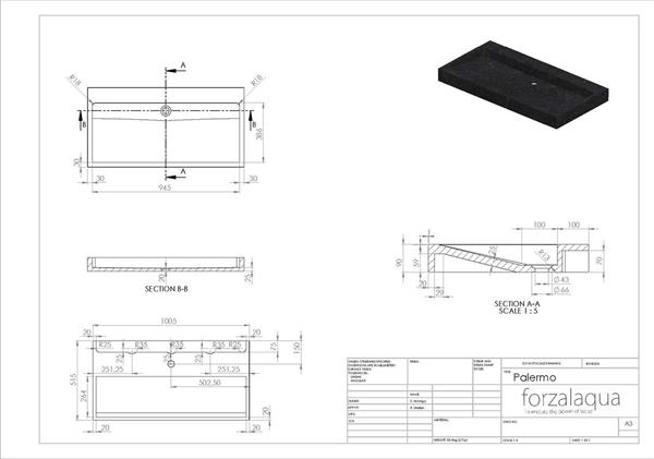 Grote foto palermo wastafel graniet gezoet gebrand 100 5x51 5x9 cm huis en inrichting complete badkamers