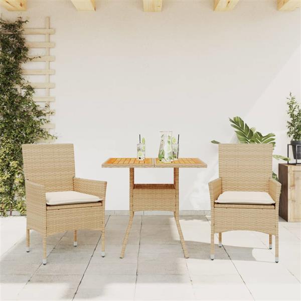 Grote foto vidaxl 3 delige tuinset met kussens poly rattan en acaciahout beige tuin en terras tuinmeubelen