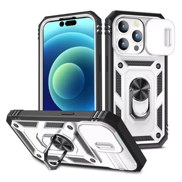 Grote foto armor hoesje voor iphone 13 pro max met kickstand en camera slide magneet grip cover wit telecommunicatie mobieltjes