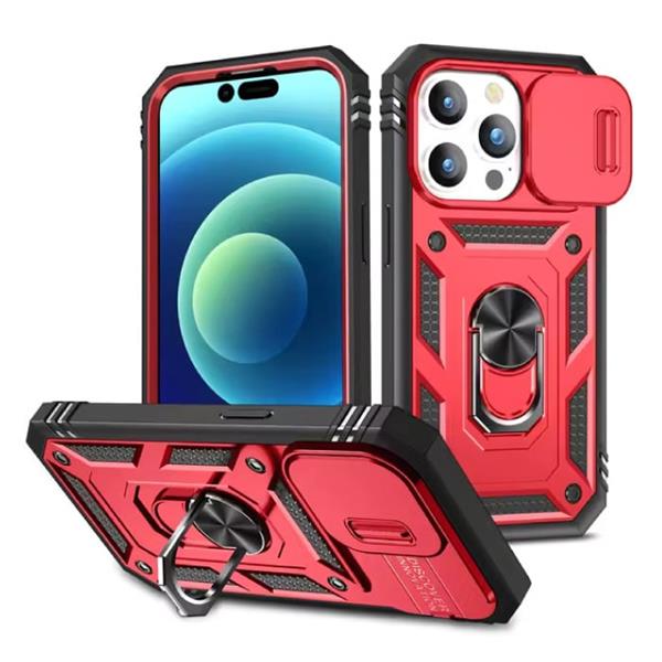 Grote foto armor hoesje voor iphone 15 plus met kickstand en camera slide magneet grip cover rood telecommunicatie mobieltjes