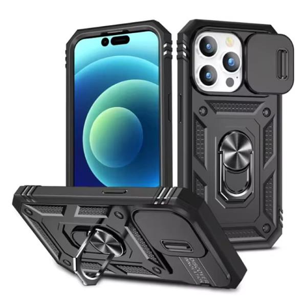 Grote foto armor hoesje voor iphone 15 plus met kickstand en camera slide magneet grip cover zwart telecommunicatie mobieltjes