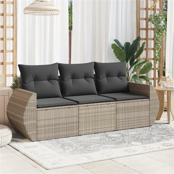 Grote foto vidaxl 3 delige loungeset met kussens poly rattan lichtgrijs tuin en terras tuinmeubelen