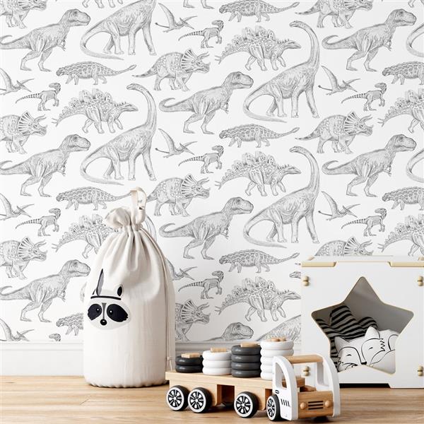 Grote foto behang dino white 2 8 m rol dino white 2 8m kinderen en baby complete kinderkamers