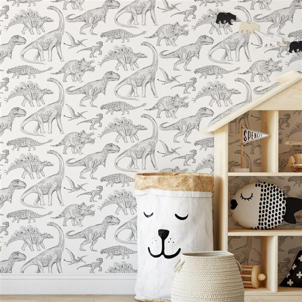 Grote foto behang dino white 2 8 m rol dino white 2 8m kinderen en baby complete kinderkamers