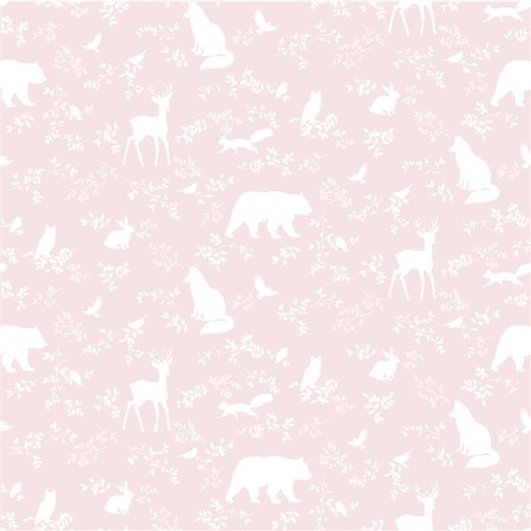 Grote foto behang forest animals pink 10 m rol forest animals pink kinderen en baby complete kinderkamers