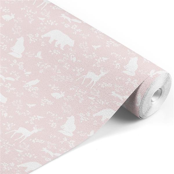 Grote foto behang forest animals pink 10 m rol forest animals pink kinderen en baby complete kinderkamers