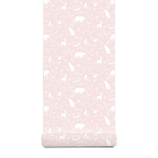 Grote foto behang forest animals pink 10 m rol forest animals pink kinderen en baby complete kinderkamers