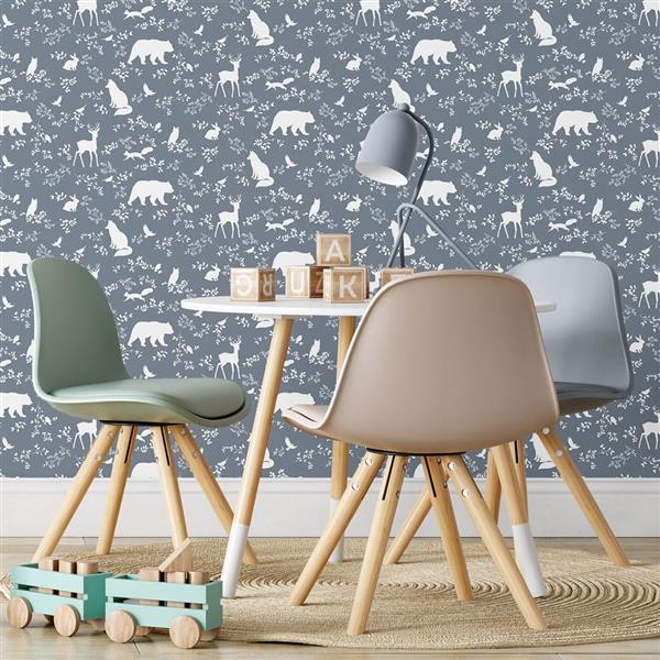 Grote foto behang forest animals blue 10 m rol forest animals blue kinderen en baby complete kinderkamers