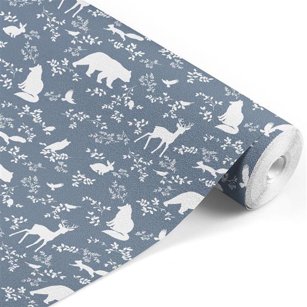 Grote foto behang forest animals blue 10 m rol forest animals blue kinderen en baby complete kinderkamers