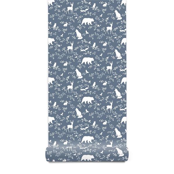 Grote foto behang forest animals blue 10 m rol forest animals blue kinderen en baby complete kinderkamers