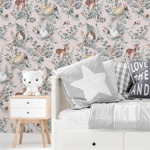 Grote foto behang woodland pink 2 8 m rol woodland pink 2 8 m rol kinderen en baby complete kinderkamers