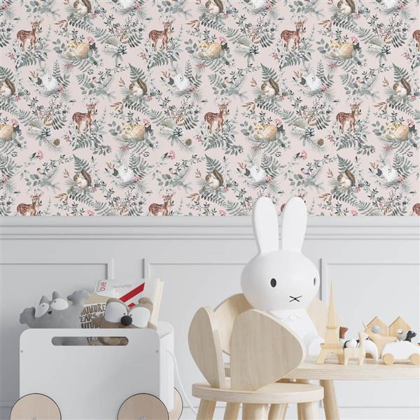 Grote foto behang woodland pink 2 8 m rol woodland pink 2 8 m rol kinderen en baby complete kinderkamers