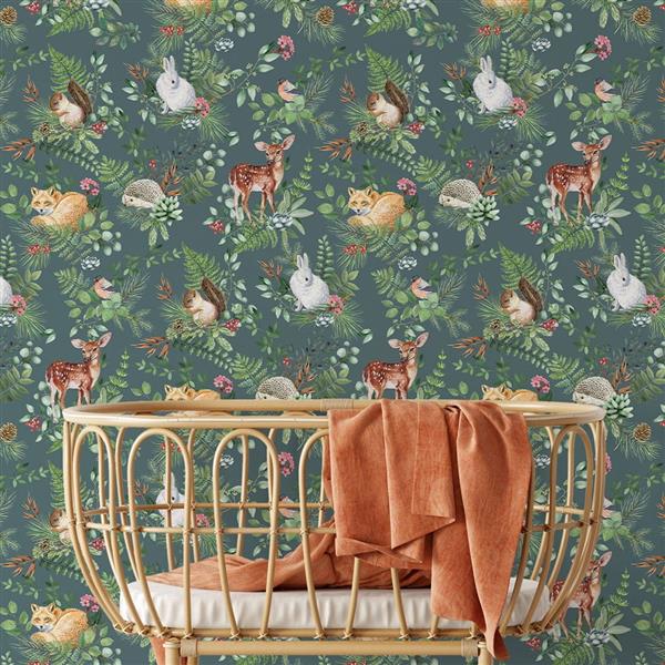Grote foto behang woodland green 2 8 m rol woodland 53x280 cm kinderen en baby complete kinderkamers