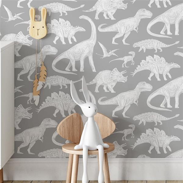 Grote foto behang dino gray 2 8 m rol dino gray kinderen en baby complete kinderkamers