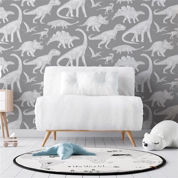 Grote foto behang dino gray 2 8 m rol dino gray kinderen en baby complete kinderkamers
