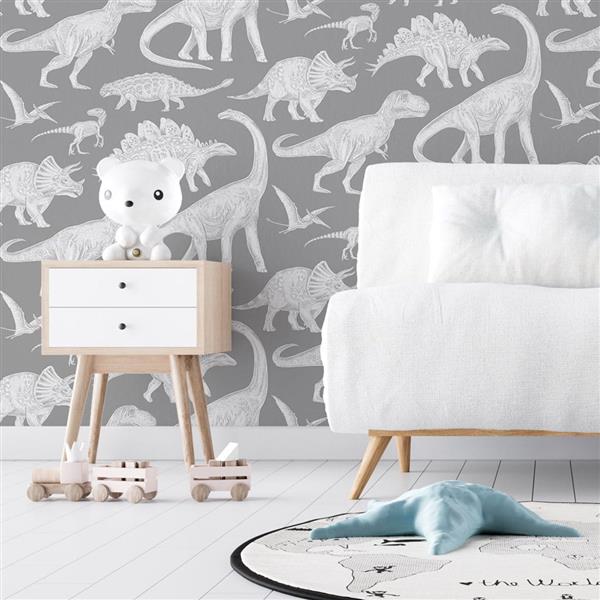 Grote foto behang dino gray 2 8 m rol dino gray kinderen en baby complete kinderkamers