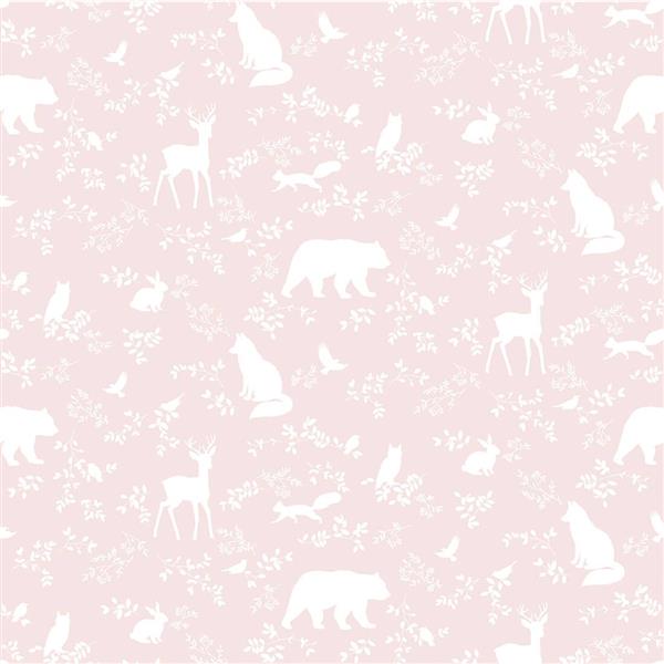 Grote foto behang forest animals pink 10 m rol forest animals pink kinderen en baby complete kinderkamers