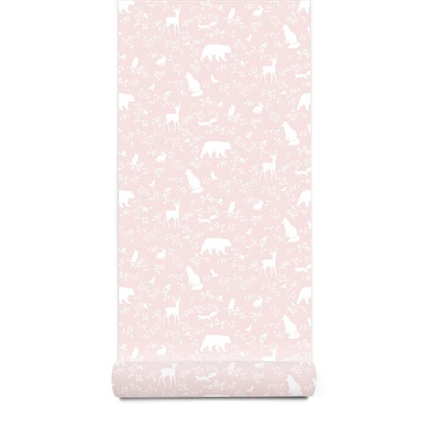 Grote foto behang forest animals pink 10 m rol forest animals pink kinderen en baby complete kinderkamers
