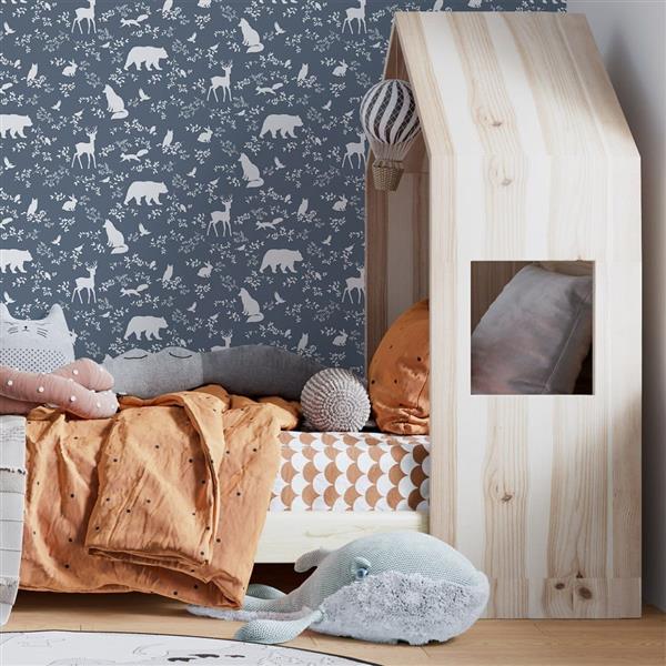 Grote foto behang forest animals blue 10 m rol forest animals blue kinderen en baby complete kinderkamers