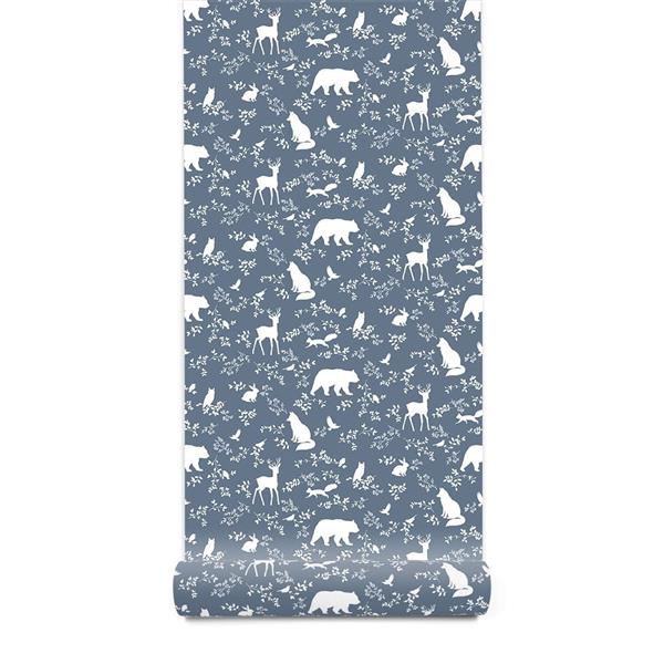 Grote foto behang forest animals blue 10 m rol forest animals blue kinderen en baby complete kinderkamers