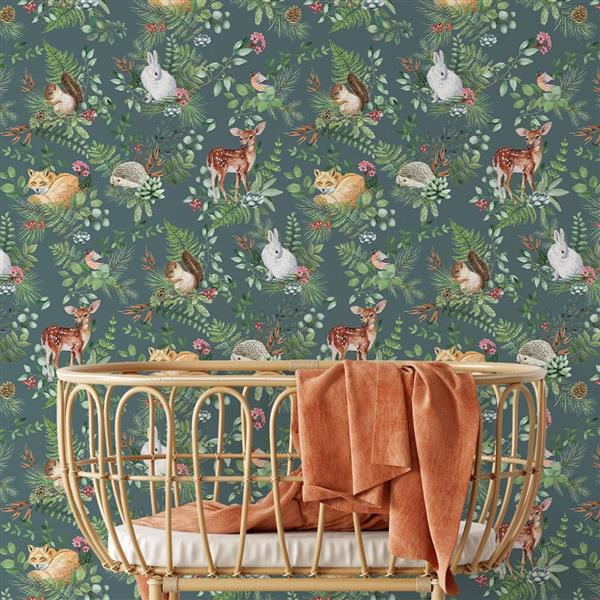 Grote foto behang woodland green 2 8 m rol woodland 53x280 cm kinderen en baby complete kinderkamers