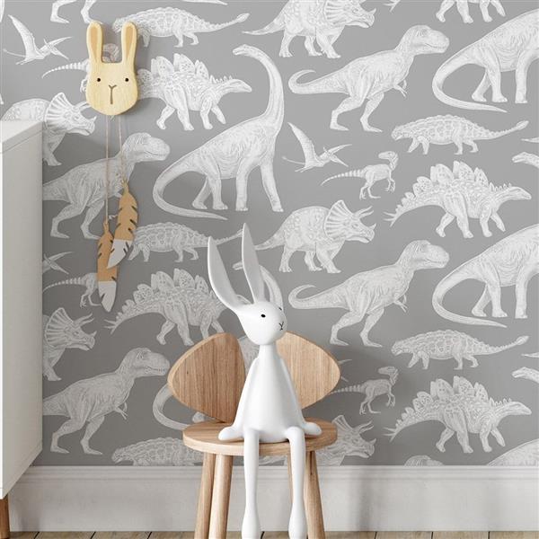 Grote foto behang dino gray 2 8 m rol dino gray kinderen en baby complete kinderkamers