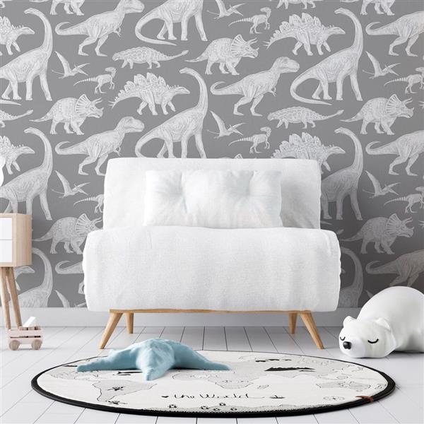 Grote foto behang dino gray 2 8 m rol dino gray kinderen en baby complete kinderkamers