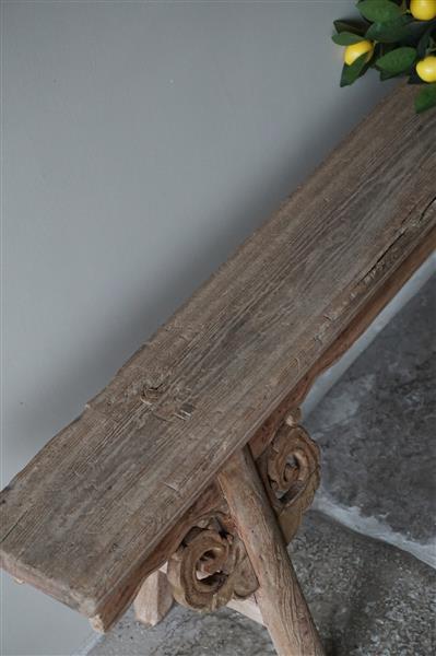 Grote foto bankje chinees oud hout krulpoten houtsnijwerk 3 huis en inrichting bankstellen