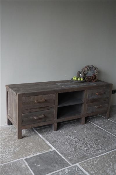 Grote foto tv meubel driftwood 4 lades b160xh60xd50 cm huis en inrichting woningdecoratie