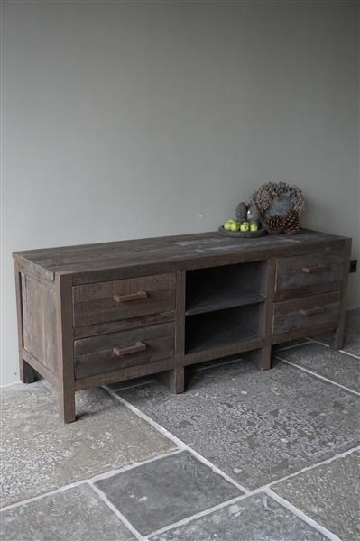 Grote foto tv meubel driftwood 4 lades b160xh60xd50 cm huis en inrichting woningdecoratie