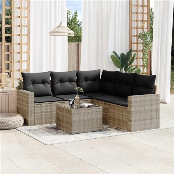 Grote foto vidaxl 6 delige loungeset met kussens poly rattan lichtgrijs tuin en terras tuinmeubelen