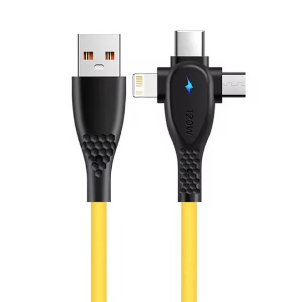 Grote foto 3 in 1 usb oplaadkabel iphone lightning usb c micro usb 1.5 meter oplader data kabel geel telecommunicatie opladers en autoladers